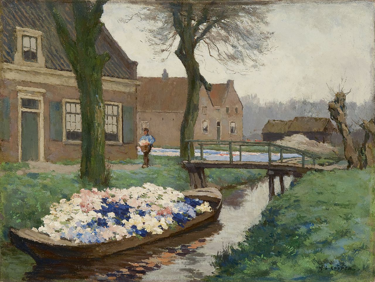 Koster A.L.  | Anton Louis 'Anton L.' Koster, Transporting Hyacinths, oil on canvas 32.5 x 43.2 cm, signed l.r.