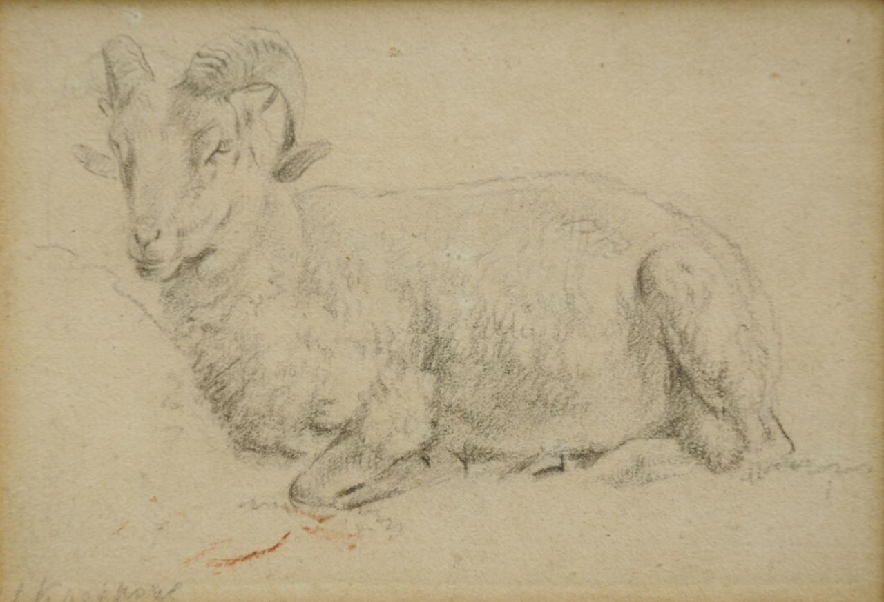 Koekkoek B.C.  | Barend Cornelis Koekkoek, Study of a ram, chalk on paper 7.2 x 10.4 cm, signed l.l.
