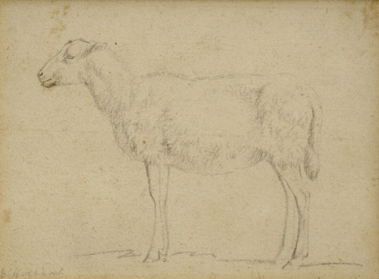 Koekkoek B.C.  | Barend Cornelis Koekkoek, Study of a sheep, chalk on paper 8.9 x 12.0 cm, signed l.l.