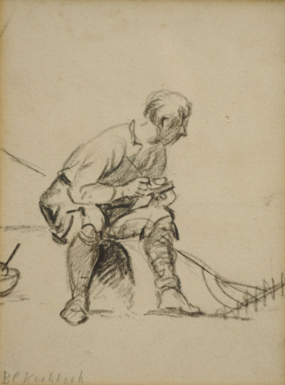 Koekkoek B.C.  | Barend Cornelis Koekkoek, A resting farmer, chalk on paper 14.3 x 11.2 cm, signed l.l.