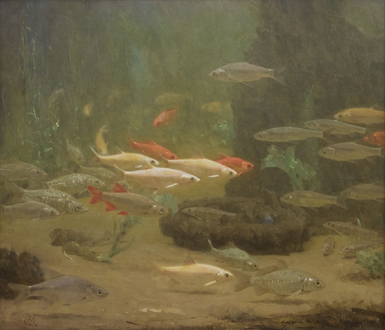 Dijsselhof G.W.  | Gerrit Willem Dijsselhof | Paintings offered for sale | Goldfish, oil on canvas 45.0 x 51.0 cm, signed l.l. with Monogram