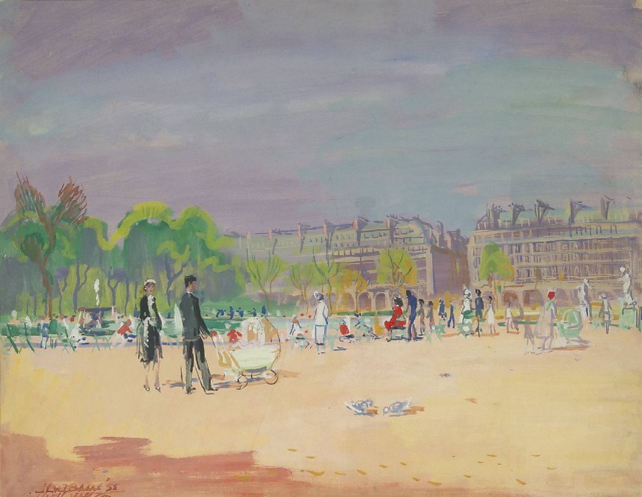 Baan J.L. van der | 'Jan' Lucas van der Baan, A sunny day in Paris, watercolour on paper 49.5 x 64.0 cm, signed l.l. (twice) and dated '55