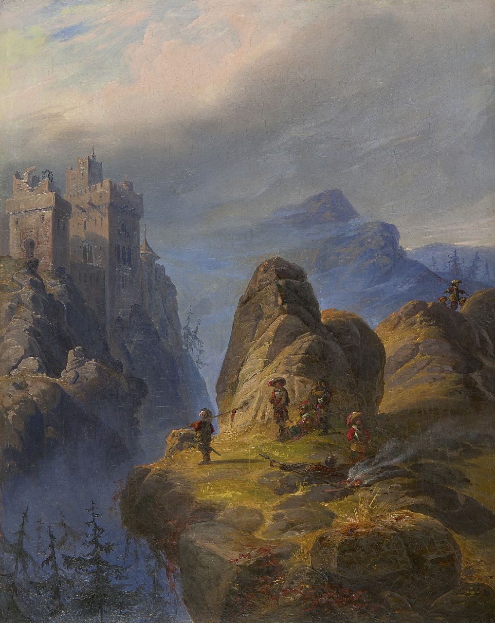Haanen G.G.  | George Gillis Haanen, Siege in the mountains, oil on canvas 38.0 x 30.0 cm, painted ca. 1853