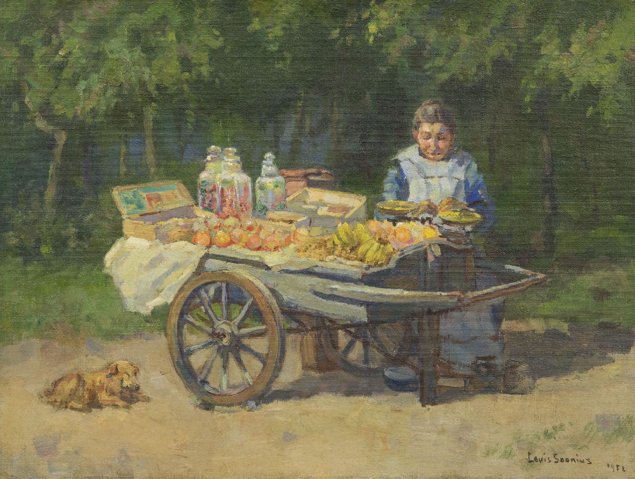 Soonius L.  | Lodewijk 'Louis' Soonius | Paintings offered for sale | The fruit and candy stand, oil on canvas 30.5 x 40.5 cm, signed l.r. and painted 1952