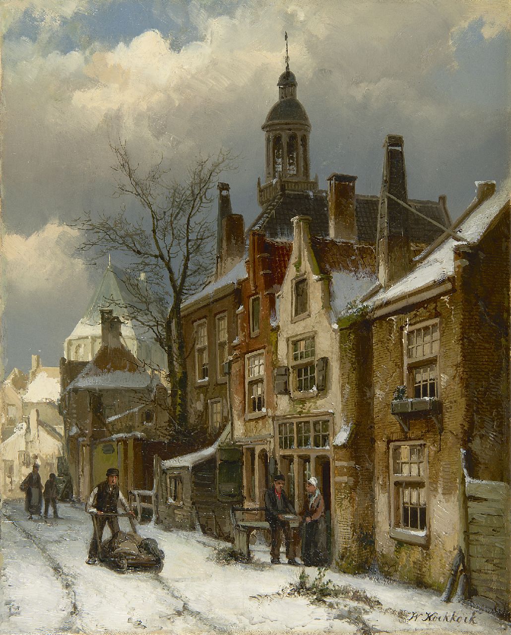 Koekkoek W.  | Willem Koekkoek, A street in winter, oil on canvas 41.0 x 33.2 cm, signed l.r.