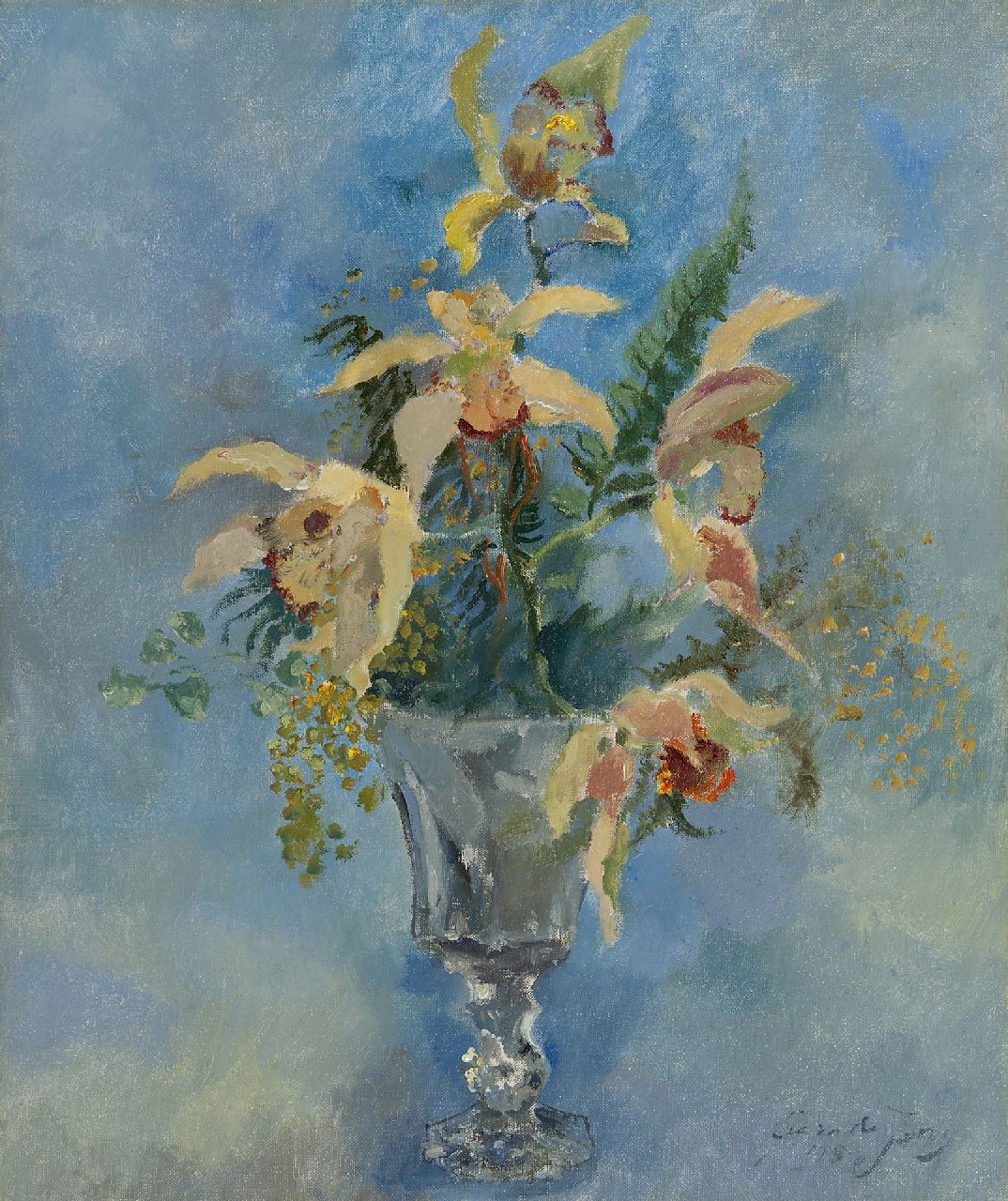 Jong G. de | Gerben 'Germ' de Jong, Still life with flowers, oil on canvas 46.1 x 38.3 cm, signed l.r. and  dated 1953