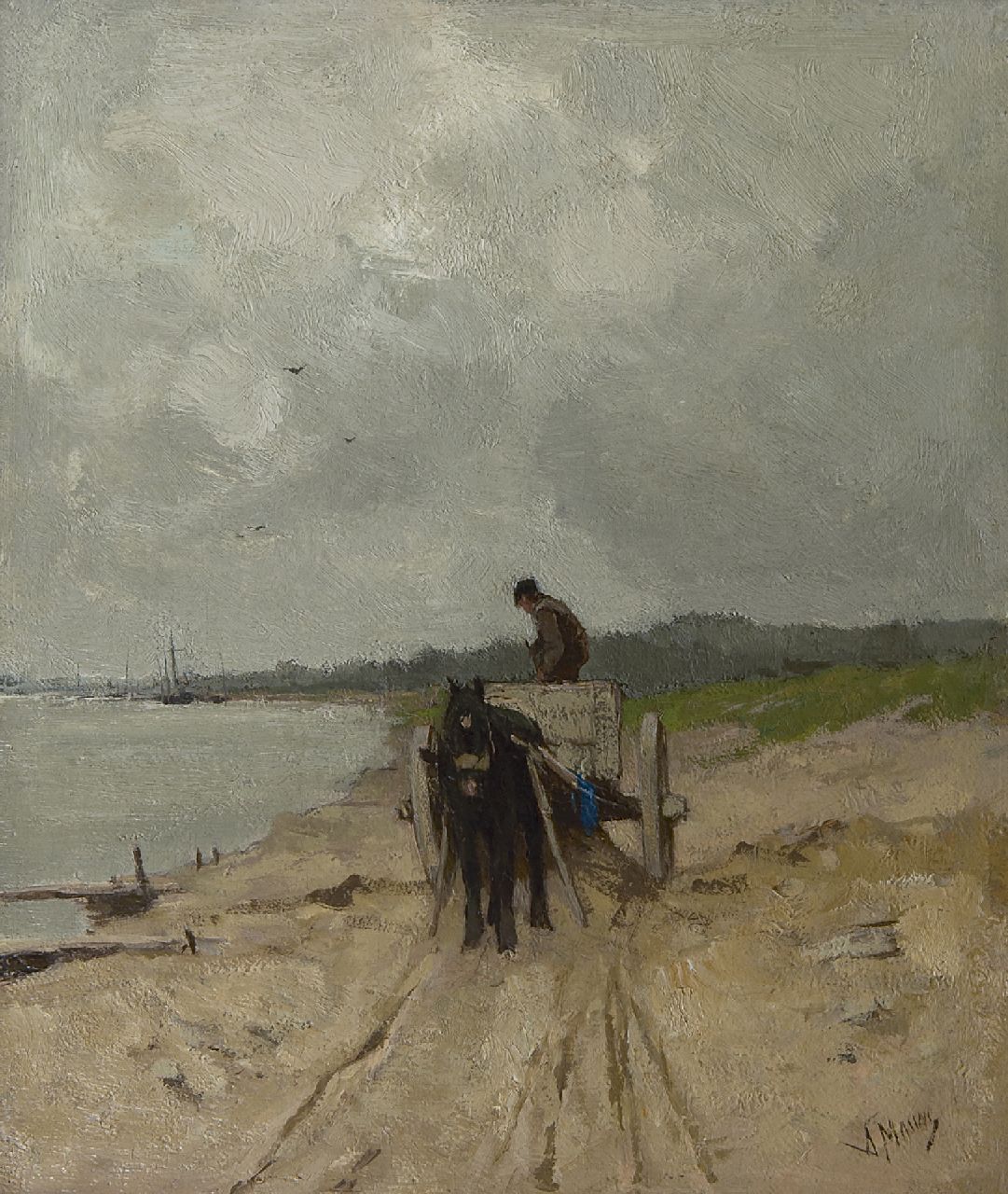 Mauve A.  | Anthonij 'Anton' Mauve, The sand-cart, oil on canvas 32.9 x 28.1 cm, signed l.r. and painted ca. 1875-1880