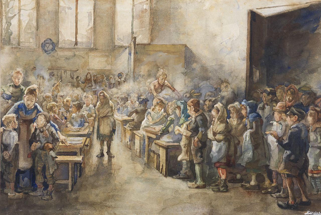 Pieter Dupont | A free meal, watercolour on paper, 37.0 x 54.9 cm, signed l.r.