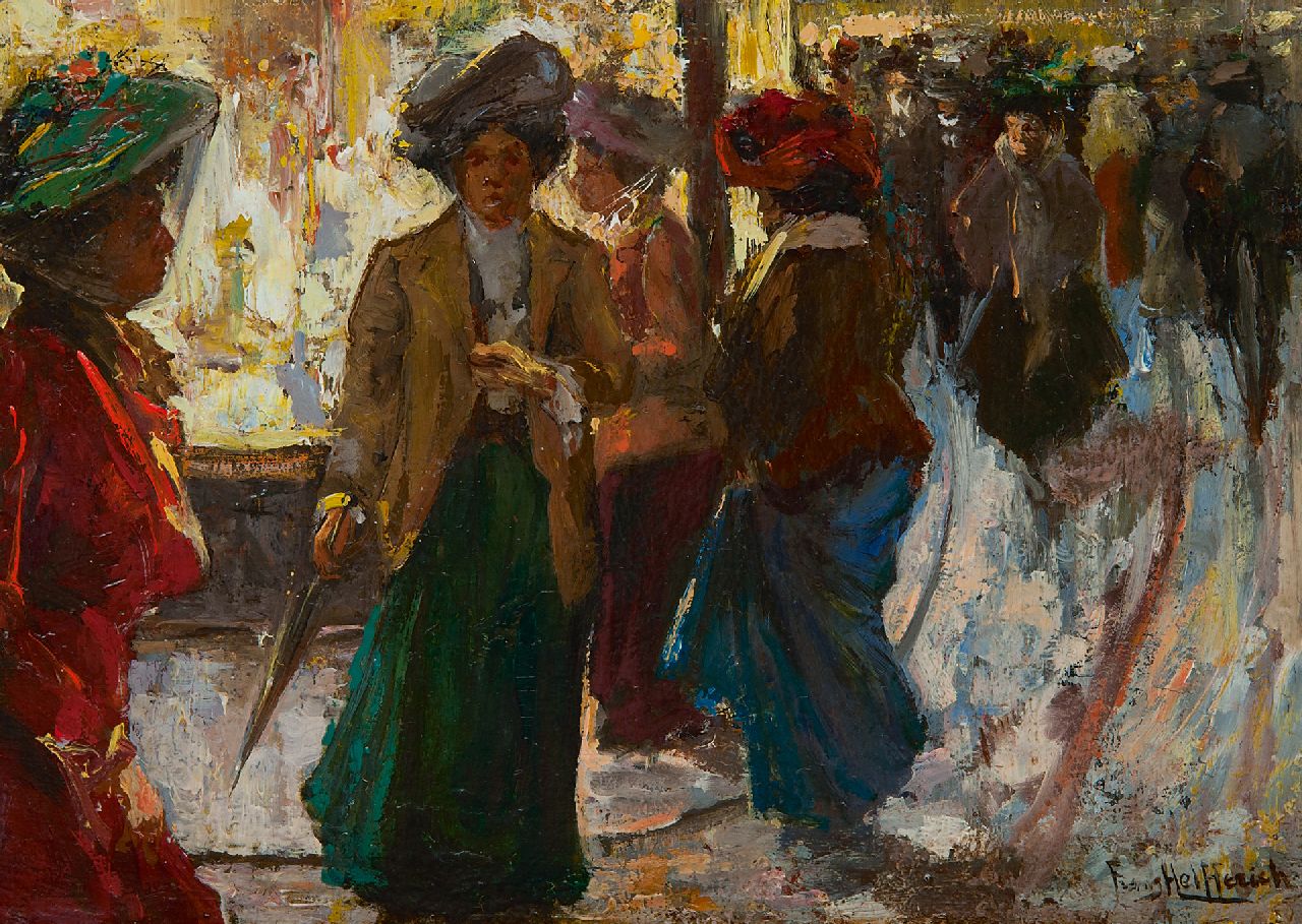 Helfferich F.W.  | Franciscus Willem 'Frans' Helfferich, Shopping in The Hague by night, oil on panel 17.0 x 23.6 cm, signed l.r.