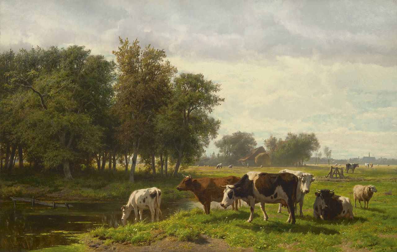 Savrij H.  | Hendrik Savrij, A polder landscape with cattle, near Haarlem, oil on canvas 79.2 x 125.9 cm, signed l.l.