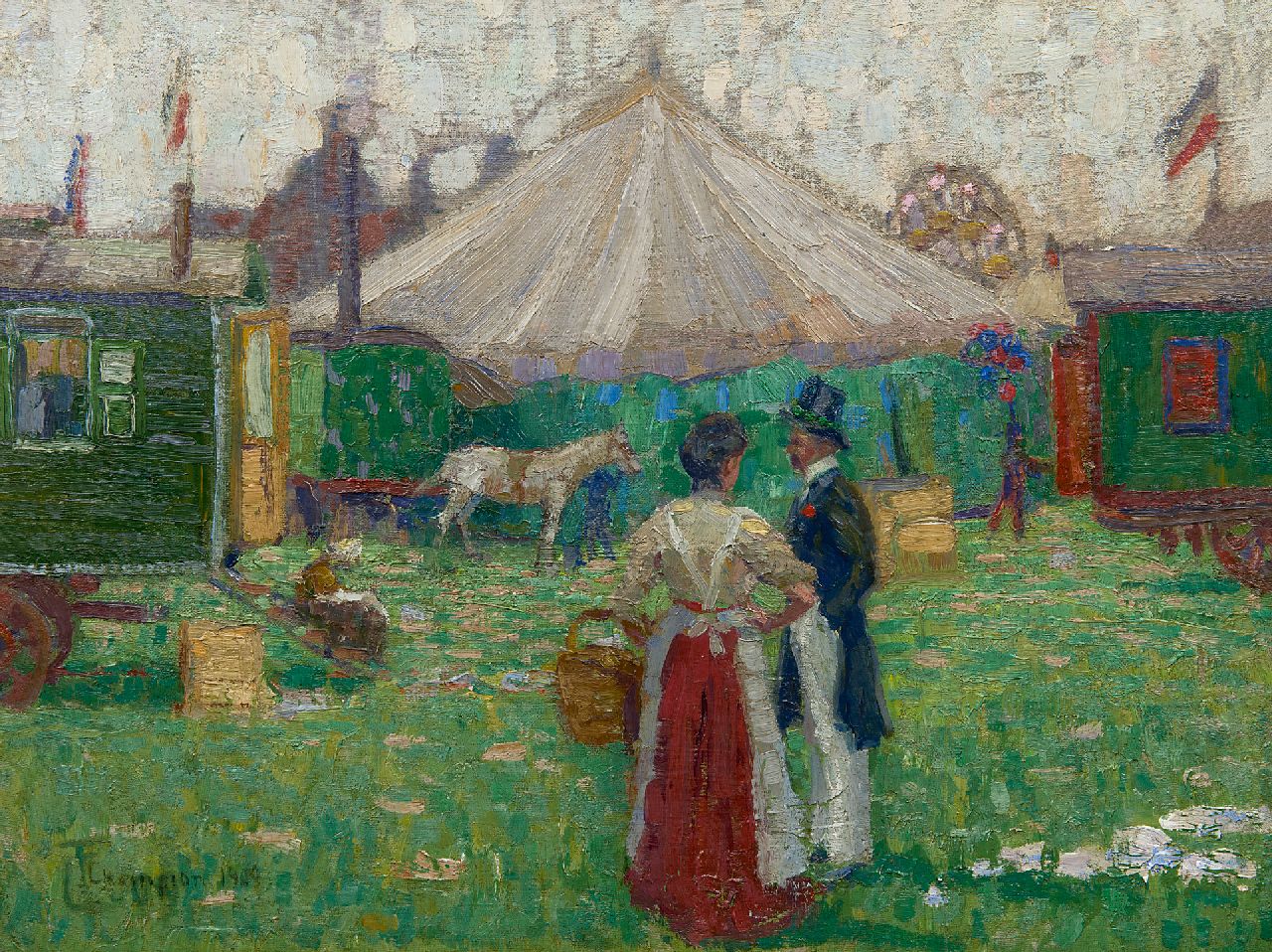 Theo Champion | At the fairground, oil on canvas laid down on board, 44.6 x 58.3 cm, signed l.l. and dated 1909