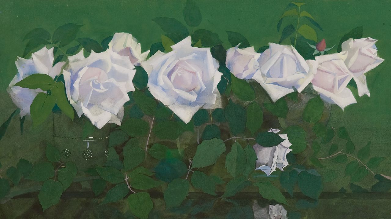 Voerman sr. J.  | Jan Voerman sr., 'La France'-roses in glass vases, gouache on paper 31.8 x 56.9 cm, signed l.r. and executed ca. 1891-1899