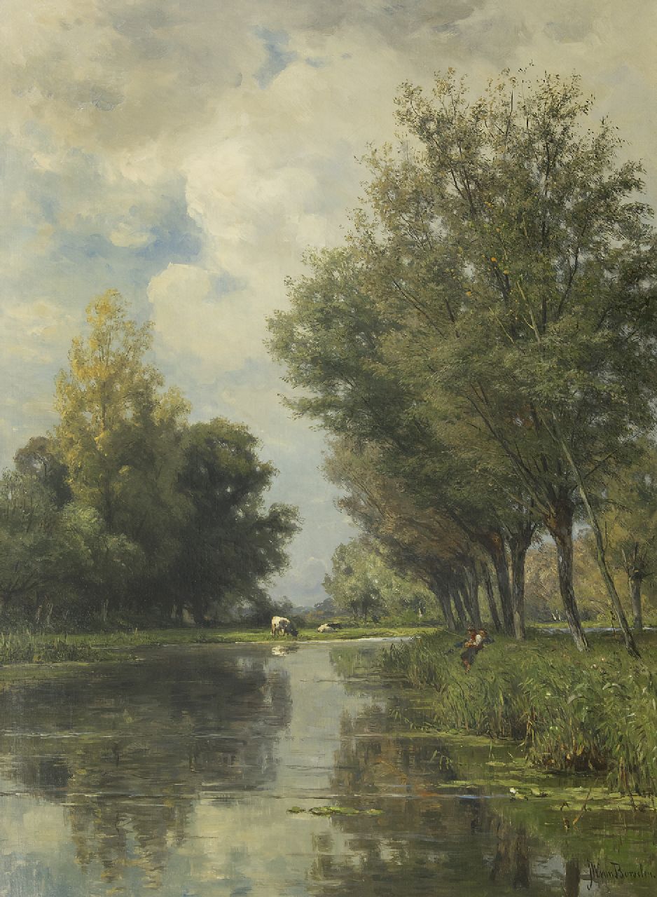 Borselen J.W. van | Jan Willem van Borselen | Paintings offered for sale | Anglers in a polder landscape, oil on canvas 100.1 x 73.0 cm, signed l.r.