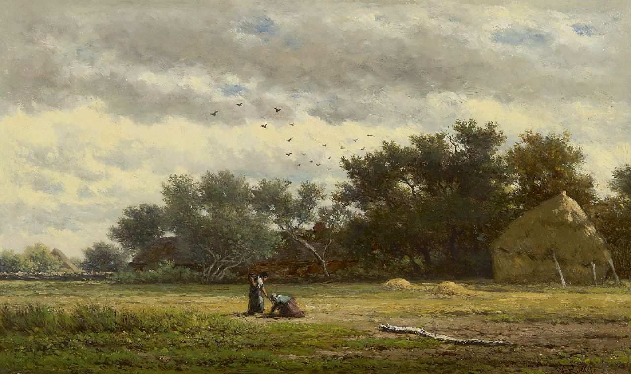 Roelofs W.  | Willem Roelofs | Paintings offered for sale | Behind the farm, oil on panel 22.1 x 37.7 cm, signed l.r. and painted ca. 1855-1860