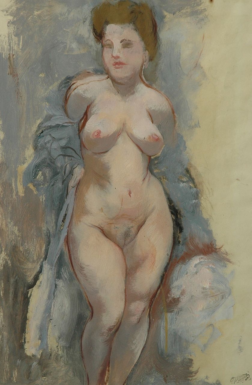 Grosz G.  | George 'Georg' Grosz, Standing nude (the artist's wife), oil on paper 58.0 x 39.0 cm, signed l.r. with stamped signature and painted 1943