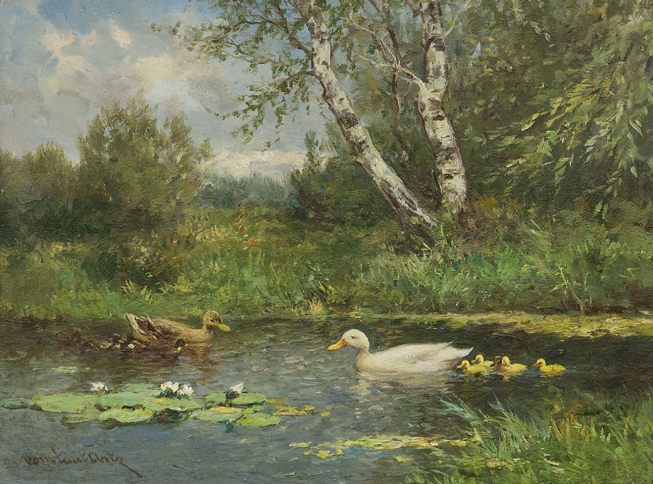 Artz C.D.L.  | 'Constant' David Ludovic Artz, Two duck families in a ditch, oil on panel 18.2 x 24.1 cm, signed l.l.