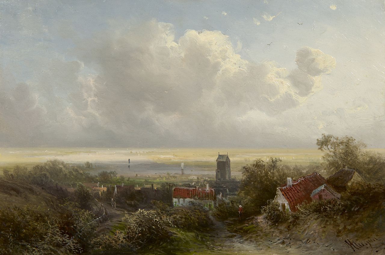 Kluyver P.L.F.  | 'Pieter' Lodewijk Francisco Kluyver | Paintings offered for sale | A view on a river valley, oil on panel 23.7 x 36.0 cm, signed l.r.