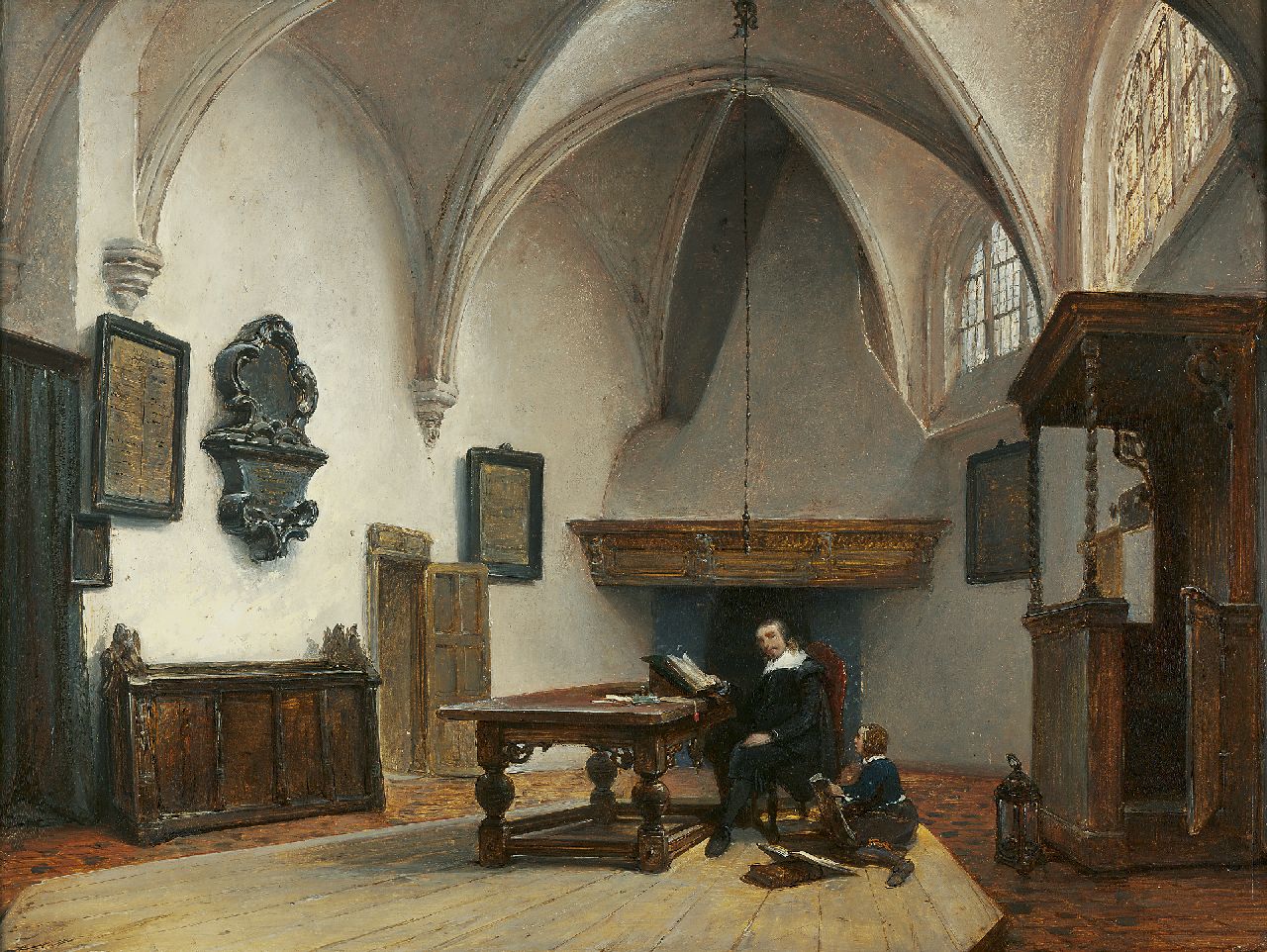 Bosboom J.  | Johannes Bosboom, The Grote Kerk, Breda, Holland, oil on panel 37.5 x 45.5 cm, signed l.r. and painted ca. 1850