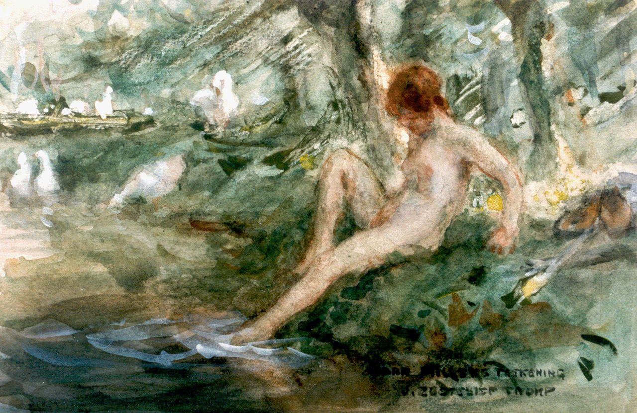 Zoetelief Tromp J.  | Johannes 'Jan' Zoetelief Tromp, Bathing, watercolour on paper 16.7 x 26.0 cm