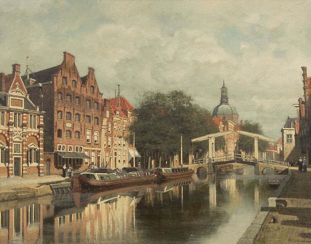 Klinkenberg J.C.K.  | Johannes Christiaan Karel Klinkenberg | Paintings offered for sale | A view of Leiden with the Oude Rijn and the Marekerk, oil on panel 39.3 x 51.0 cm, signed l.r.