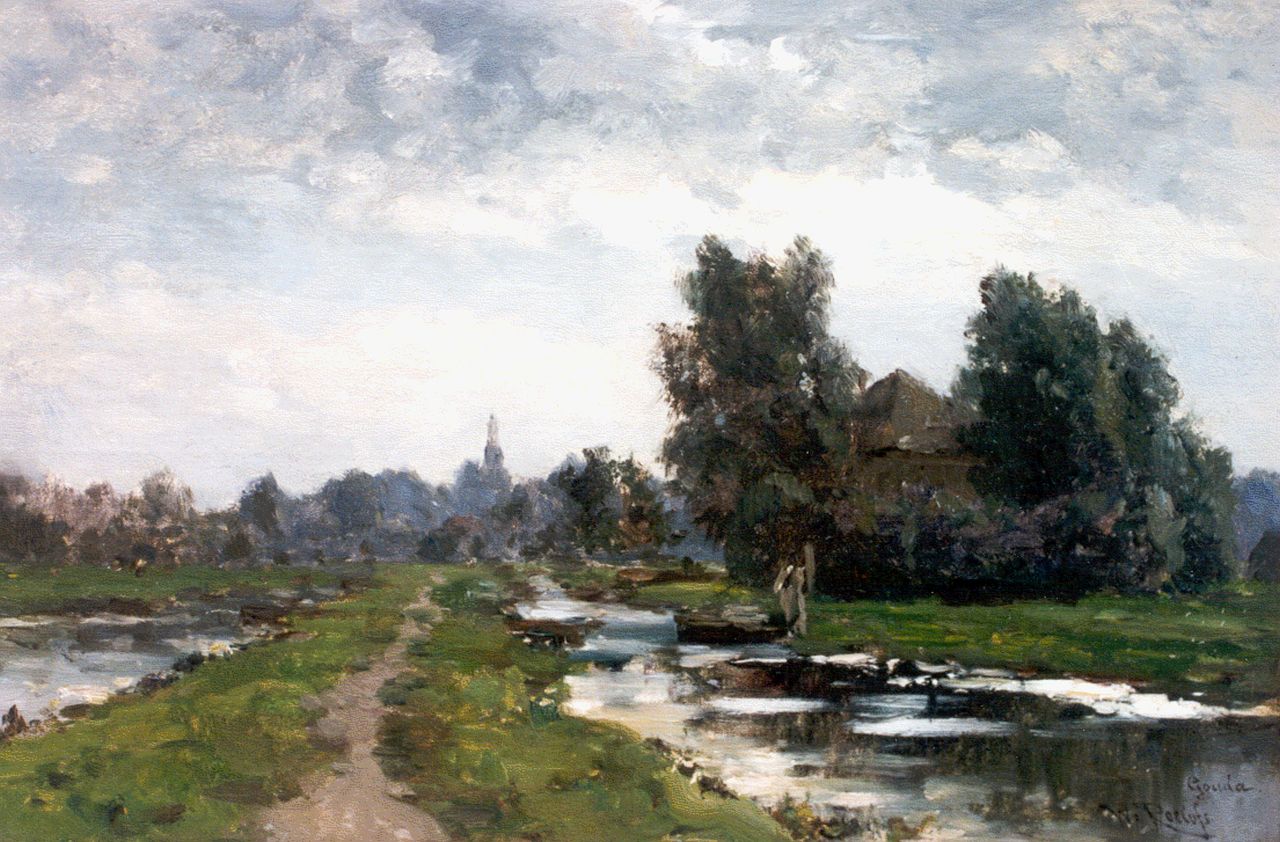 Roelofs W.  | Willem Roelofs, A landscape near Gouda, oil on panel 29.8 x 44.0 cm, signed l.r.