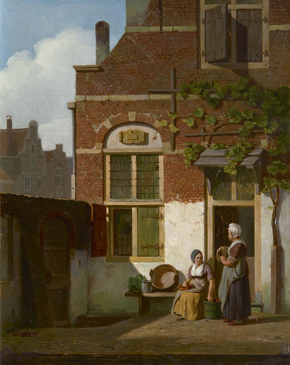 Rutten J.  | Johannes Rutten, Dutch courtyard, oil on panel 24.2 x 19.1 cm, signed l.l. with monogram