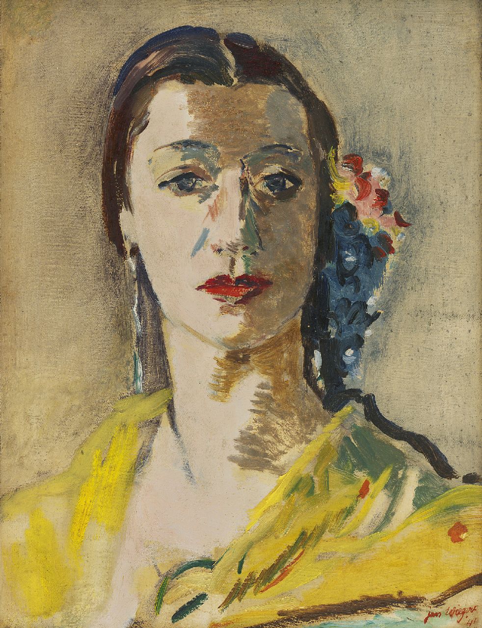Wiegers J.  | Jan Wiegers, Female dancer, oil on canvas 40.4 x 30.4 cm, signed l.r. and dated '41