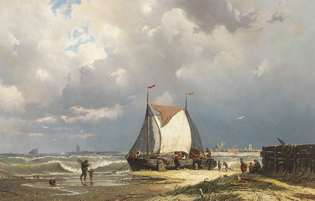 Greive J.C.  | Johan Conrad 'Coen' Greive | Paintings offered for sale | Barges near Uitdam, the tower of Ransdorp in the distance, oil on canvas 55.8 x 85.5 cm, signed l.l.