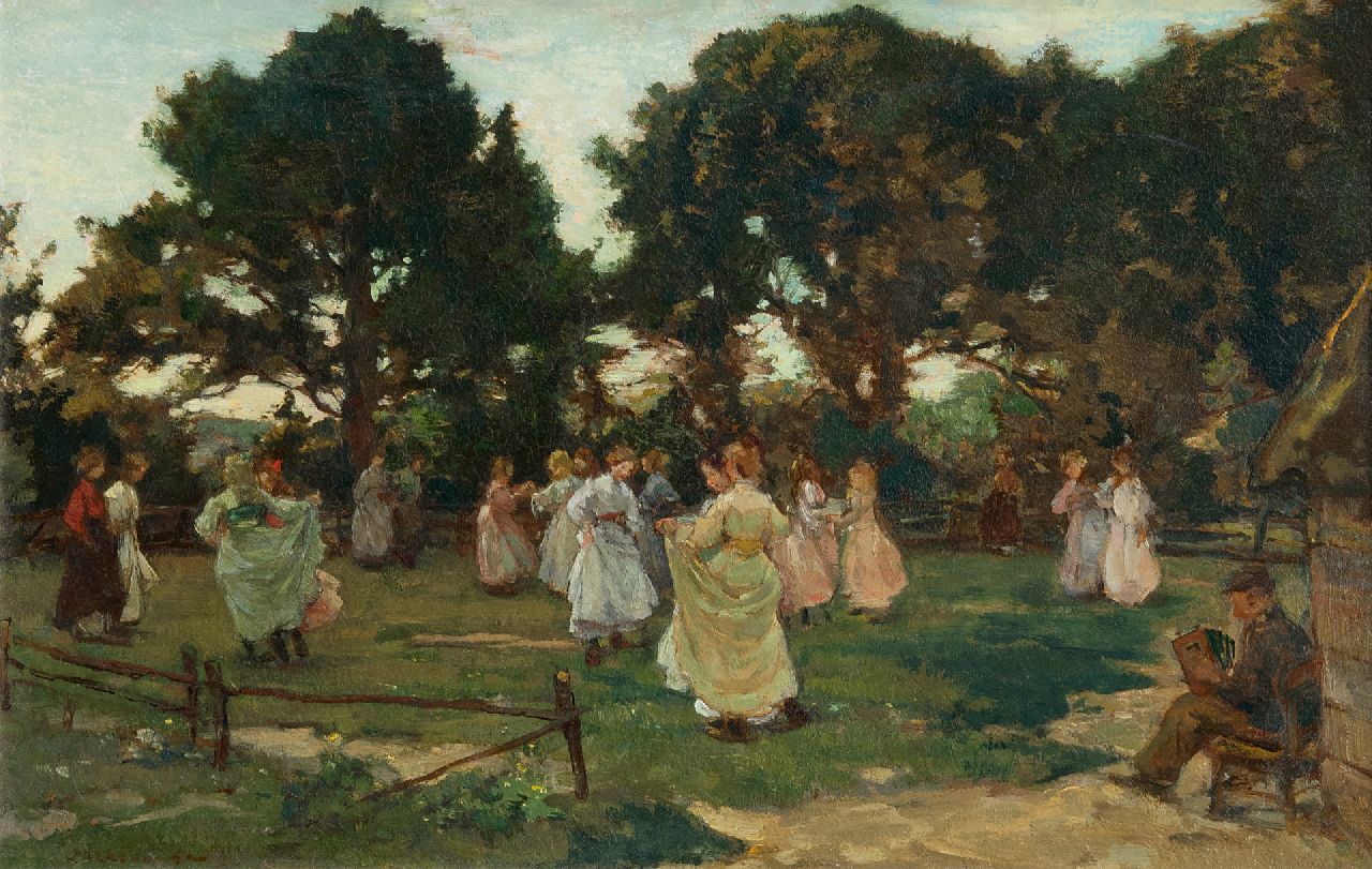 Akkeringa J.E.H.  | 'Johannes Evert' Hendrik Akkeringa, May dance (Wolfheze), oil on panel 29.4 x 46.7 cm, signed l.l. and painted ca. 1906