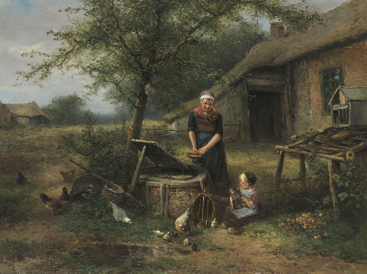 Kate J.M.H. ten | Johan 'Mari' Henri ten Kate, Mother and child near the well, oil on canvas 60.5 x 80.0 cm, signed l.r.