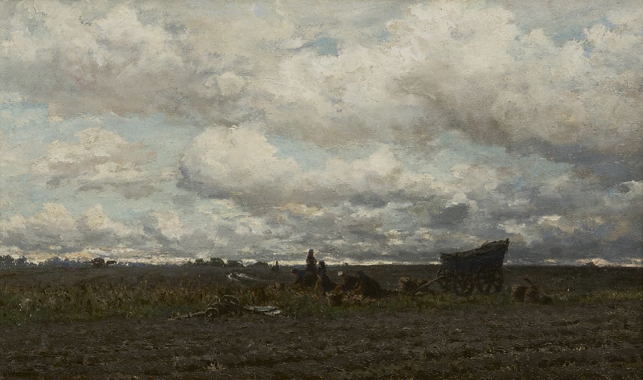 Mesdag H.W.  | Hendrik Willem Mesdag, Potato harvest, Drenthe, oil on canvas 48.3 x 78.3 cm, signed l.l.