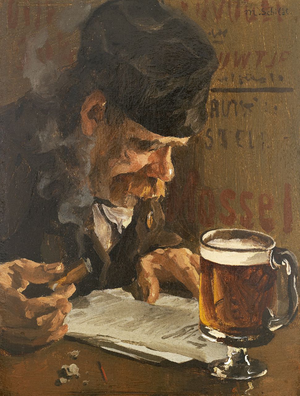 Schildt M.  | Martinus 'Martin' Schildt, Contentment, oil on panel 27.0 x 20.4 cm, signed o.r. and on a label on the reverse