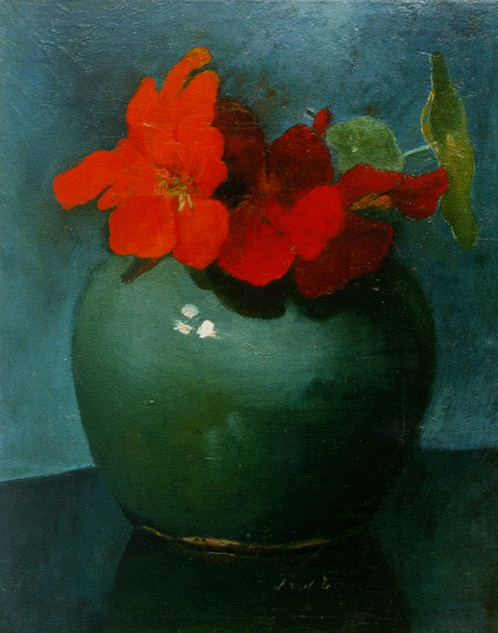 Waals F.J. van der | Fredericus Johannes van der Waals, Nasturtium, oil on canvas 21.2 x 17.3 cm, signed l.c.