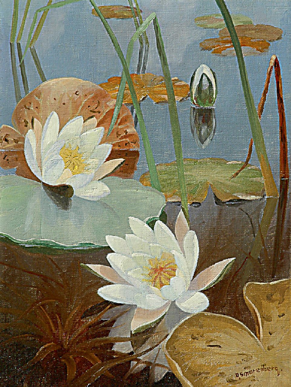 Smorenberg D.  | Dirk Smorenberg, Water lilies, oil on canvas 40.4 x 30.6 cm, signed l.r.