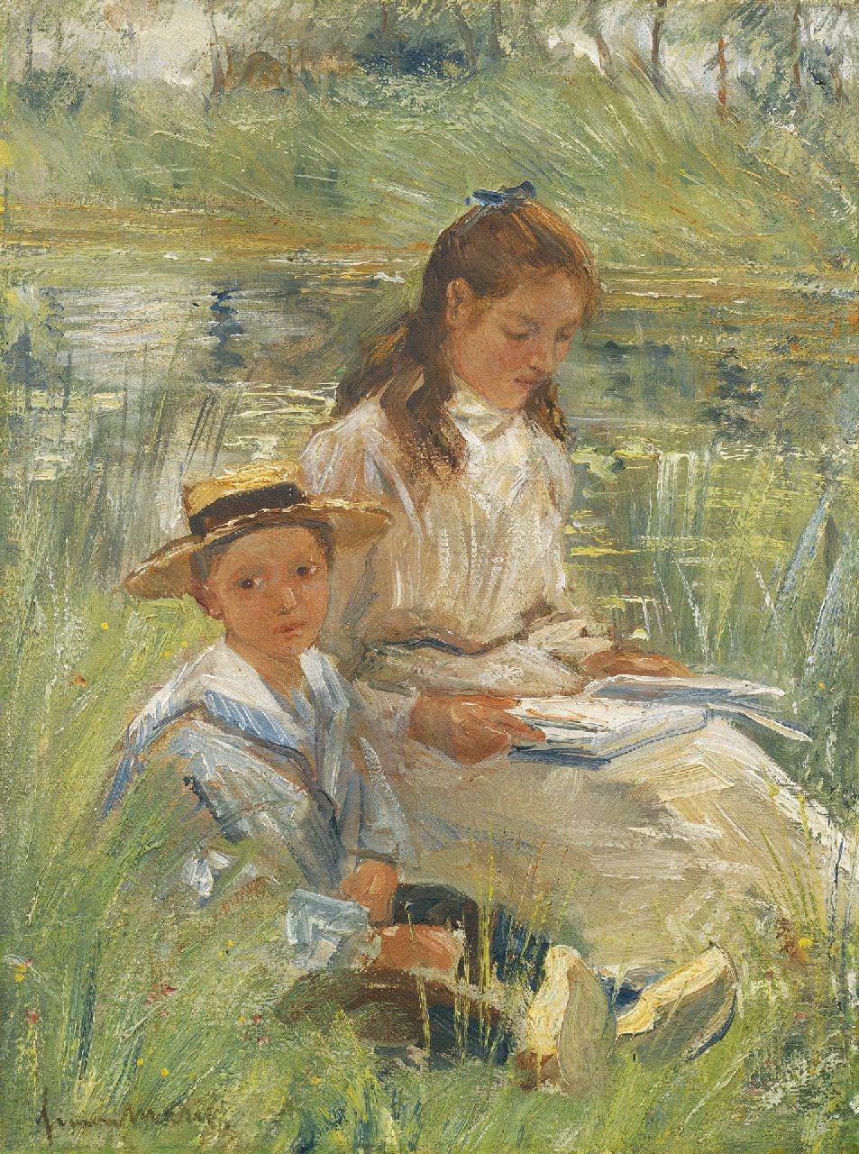 Maris S.W.  | Simon Willem Maris, A summer day, oil on canvas 29.5 x 22.3 cm, signed l.l.