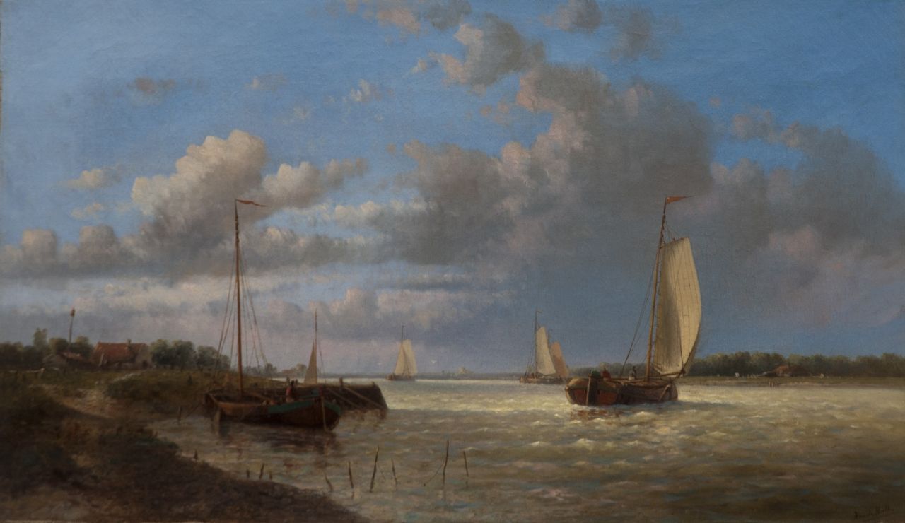 Hulk H.  | Hendrik Hulk, Sailing ships on the river, oil on canvas 33.4 x 57.8 cm, signed l.l.