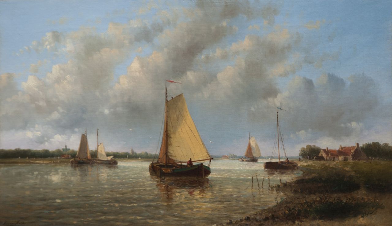 Hulk H.  | Hendrik Hulk, A Dutch river scene with sailing vessels, oil on canvas 34.4 x 57.6 cm, signed l.r.