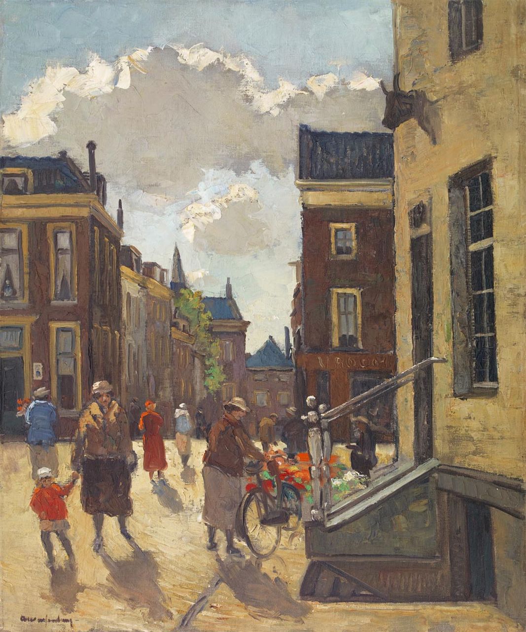 Wassenburg A.  | Arie Wassenburg, A sunny day at the Cameretten, Delft, oil on canvas laid down on board 60.5 x 50.3 cm, signed l.l.