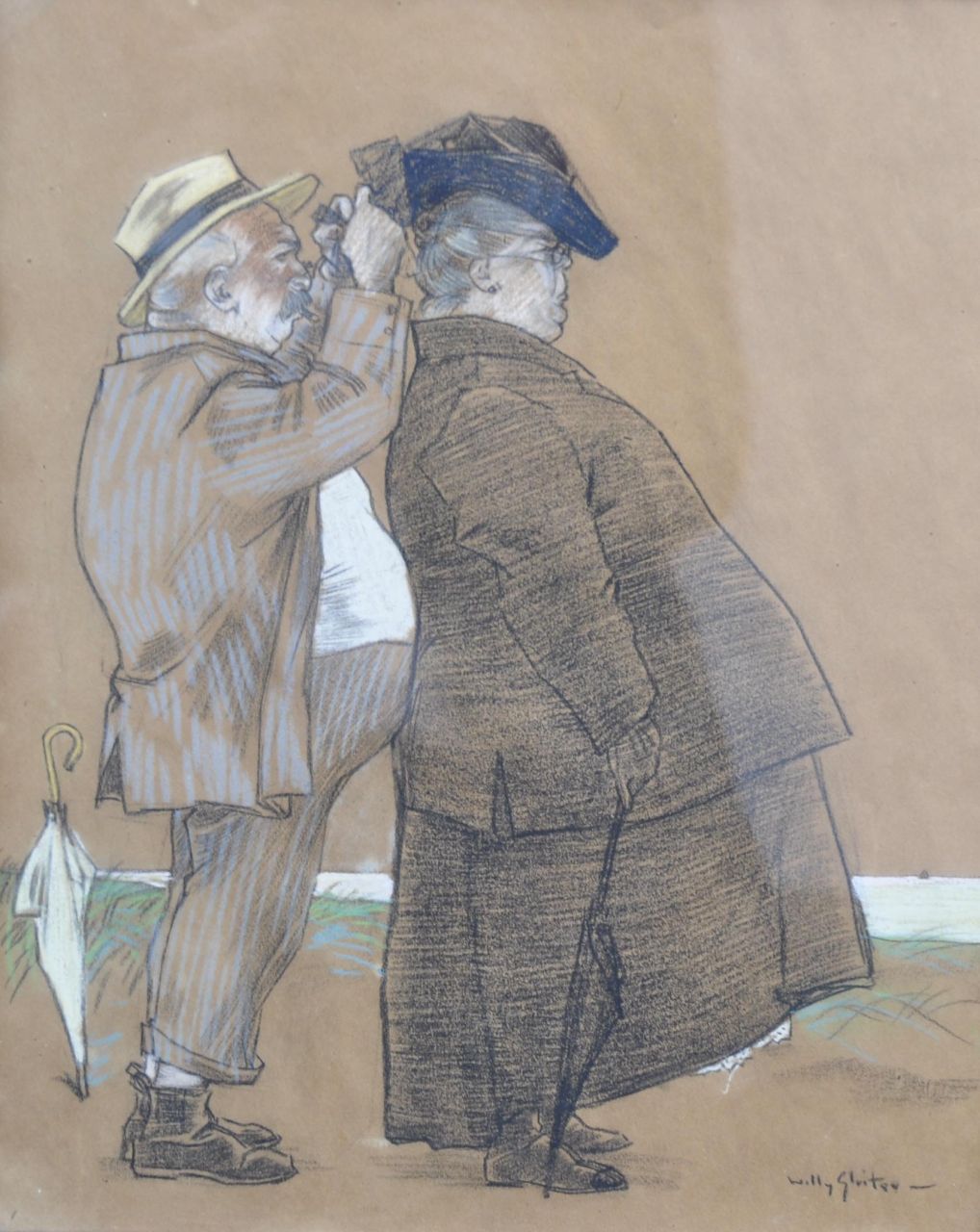 Sluiter J.W.  | Jan Willem 'Willy' Sluiter, A helping hand, pastel on paper 38.7 x 31.6 cm, signed l.r.