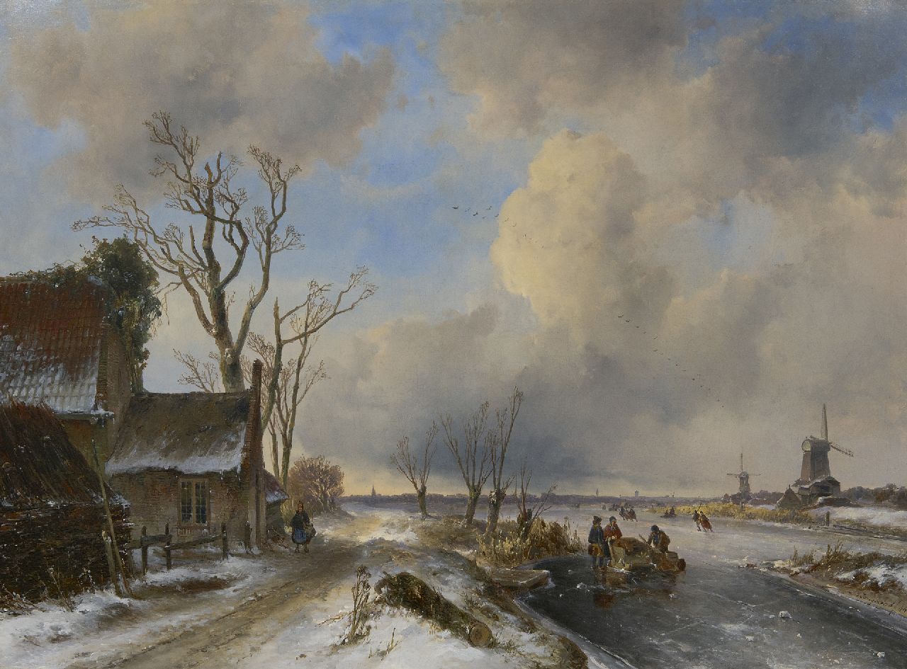 Jongkind J.B.  | Johan Barthold Jongkind, Skaters on a frozen river, oil on canvas 59.2 x 80.3 cm, signed l.r. and dated '44