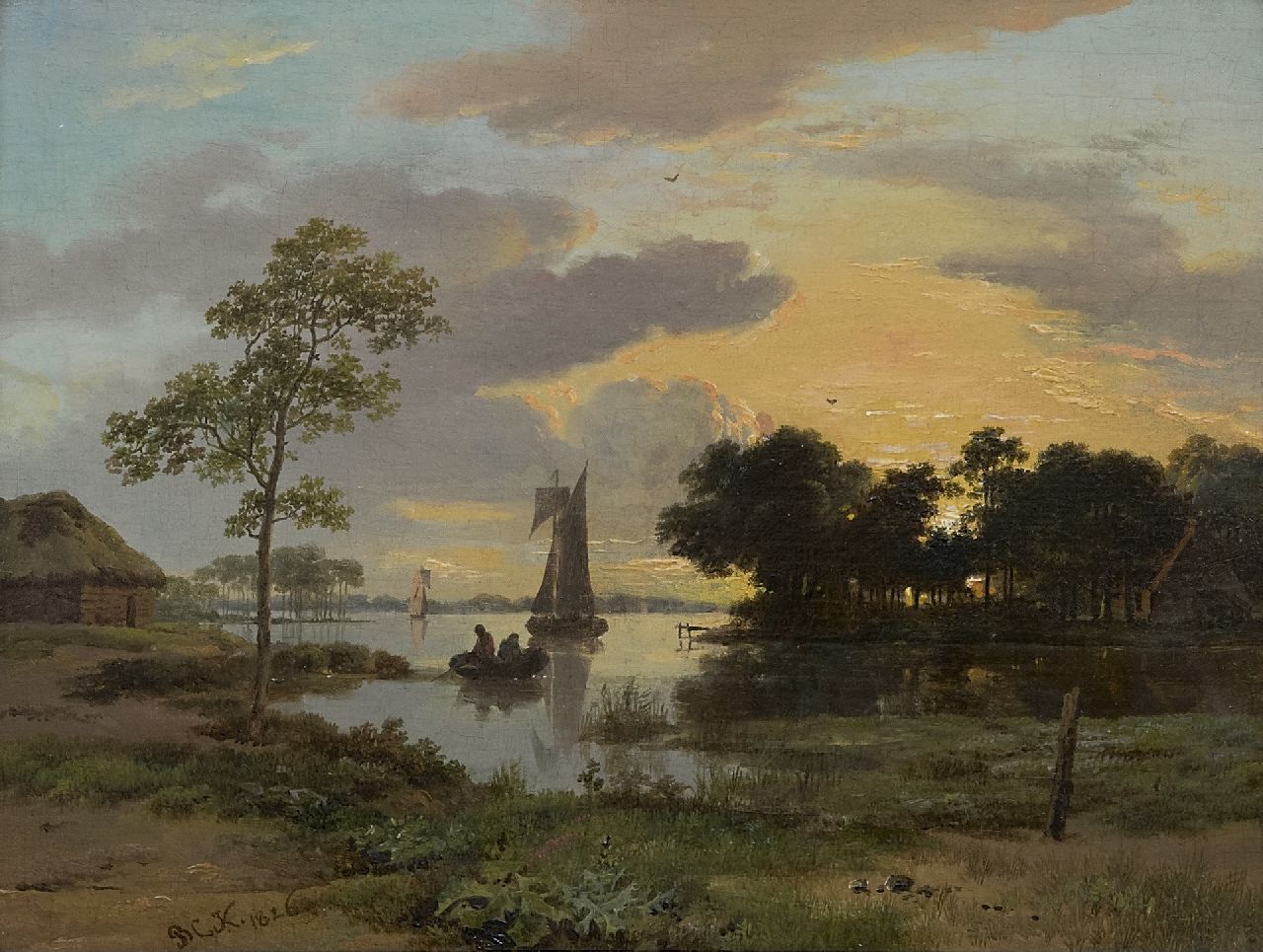 Koekkoek B.C.  | Barend Cornelis Koekkoek | Paintings offered for sale | A riverscape at sunset, oil on panel 17.4 x 23.3 cm, signed l.l. with initials and dated 1826 (not for sale)