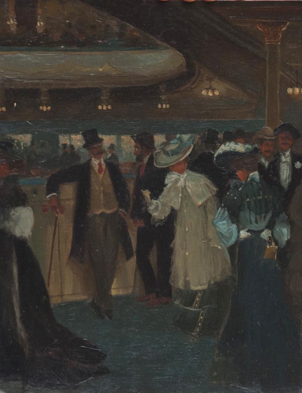 Belgische School, rond 1900 | In the theater, oil on board, 34.1 x 26.7 cm