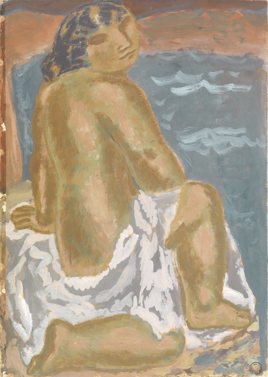 Gestel L.  | Leendert 'Leo' Gestel, Woman on the beach, gouache on paper 72.7 x 51.9 cm, painted ca. 1930-1932