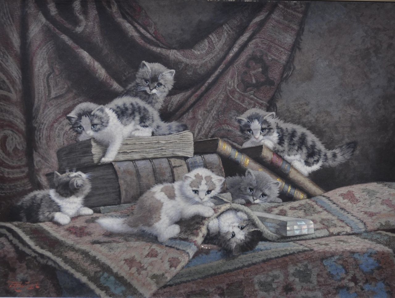 Raaphorst C.  | Cornelis Raaphorst, Six kittens playing, oil on canvas 60.0 x 80.0 cm, signed l.l.