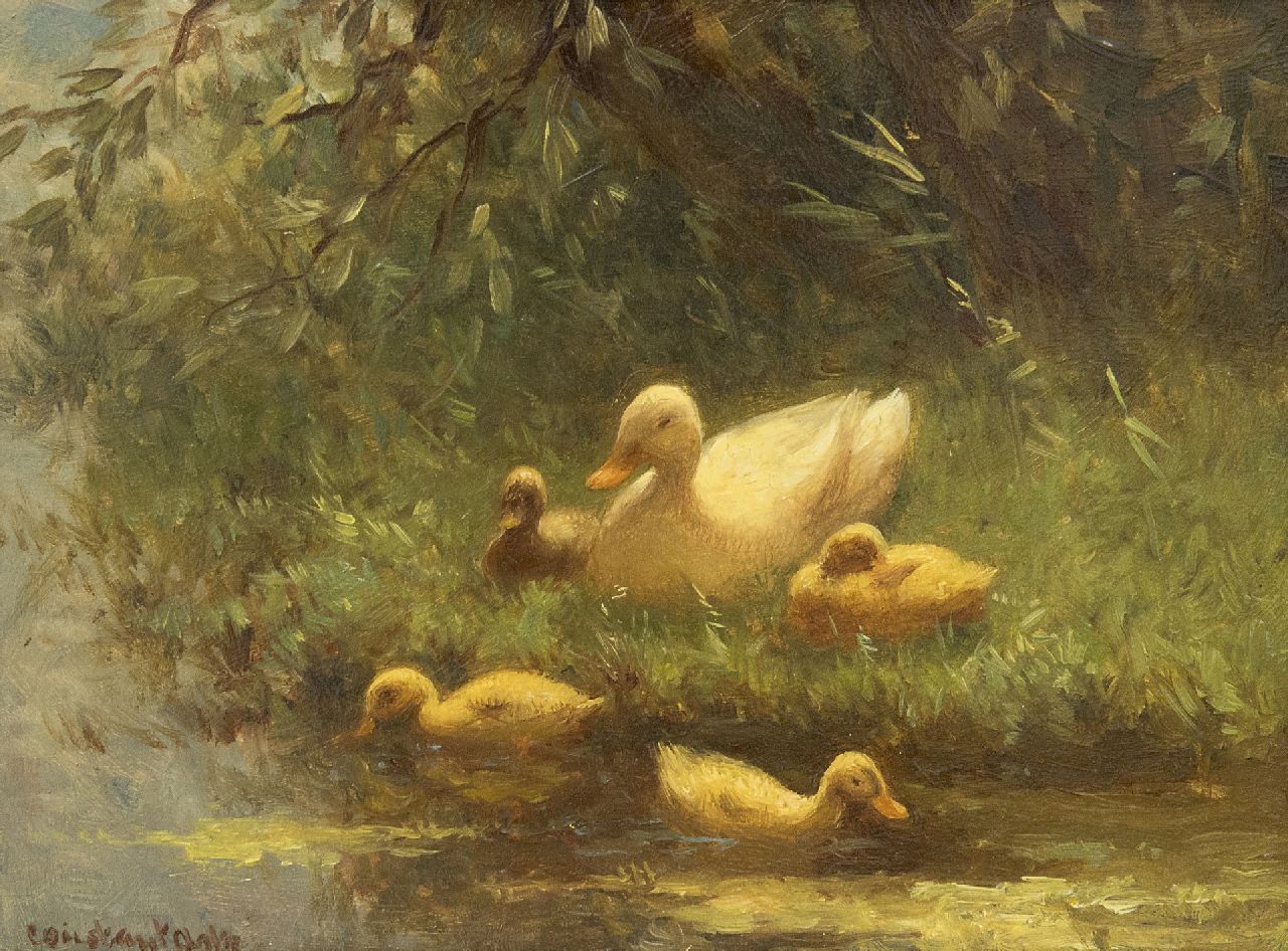 Artz C.D.L.  | 'Constant' David Ludovic Artz, Mother duck with ducklings on the waterfront, oil on panel 17.8 x 24.1 cm, signed l.l.