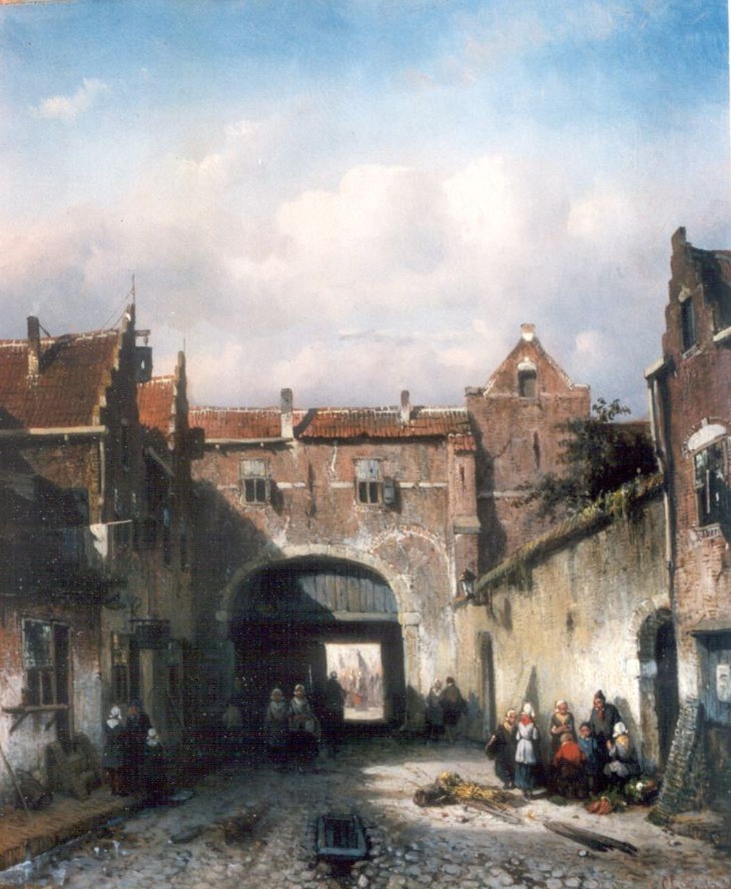 Leickert C.H.J.  | 'Charles' Henri Joseph Leickert, Activities by the city gate, oil on panel 33.0 x 28.2 cm, signed l.r.