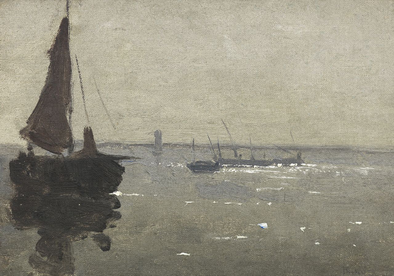 Tholen W.B.  | Willem Bastiaan Tholen, Early morning, oil on canvas laid down on panel 15.8 x 22.1 cm, signed l.r.