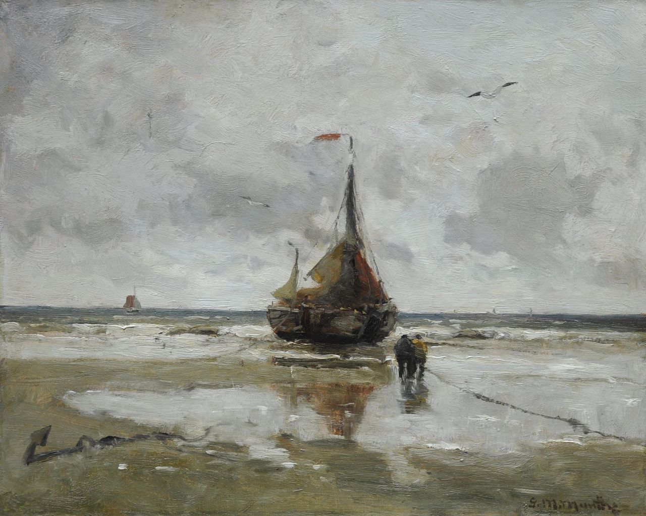 Munthe G.A.L.  | Gerhard Arij Ludwig 'Morgenstjerne' Munthe, Ships on the beach, oil on canvas 40.5 x 50.6 cm, signed l.r.