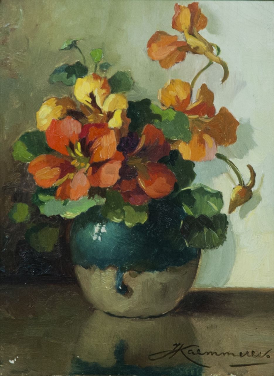 Kaemmerer J.H.  | Johan Hendrik Kaemmerer, Nasturtium, oil on canvas 24.1 x 18.4 cm, signed l.r.