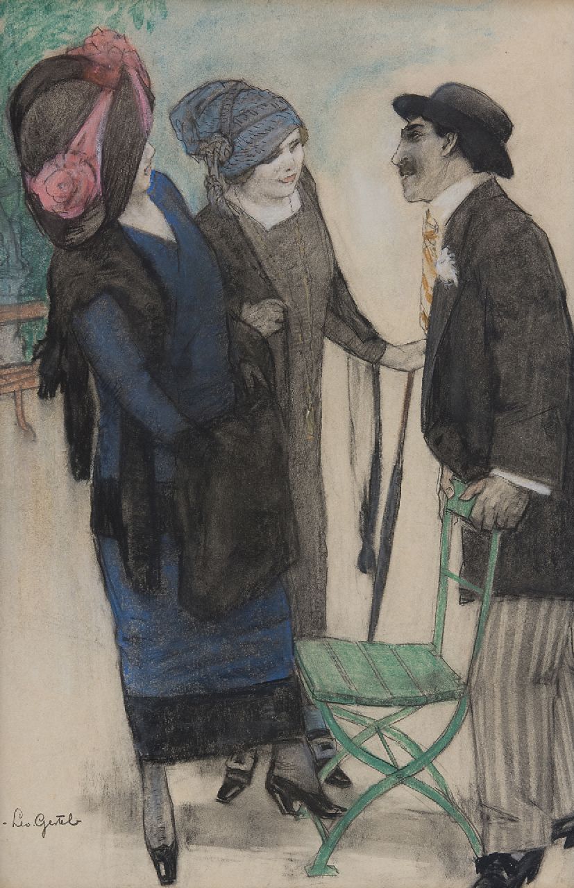 Gestel L.  | Leendert 'Leo' Gestel | Watercolours and drawings offered for sale | Conversation in the park, charcoal and pastel on paper 50.1 x 33.4 cm, signed l.l. and executed ca. 1910